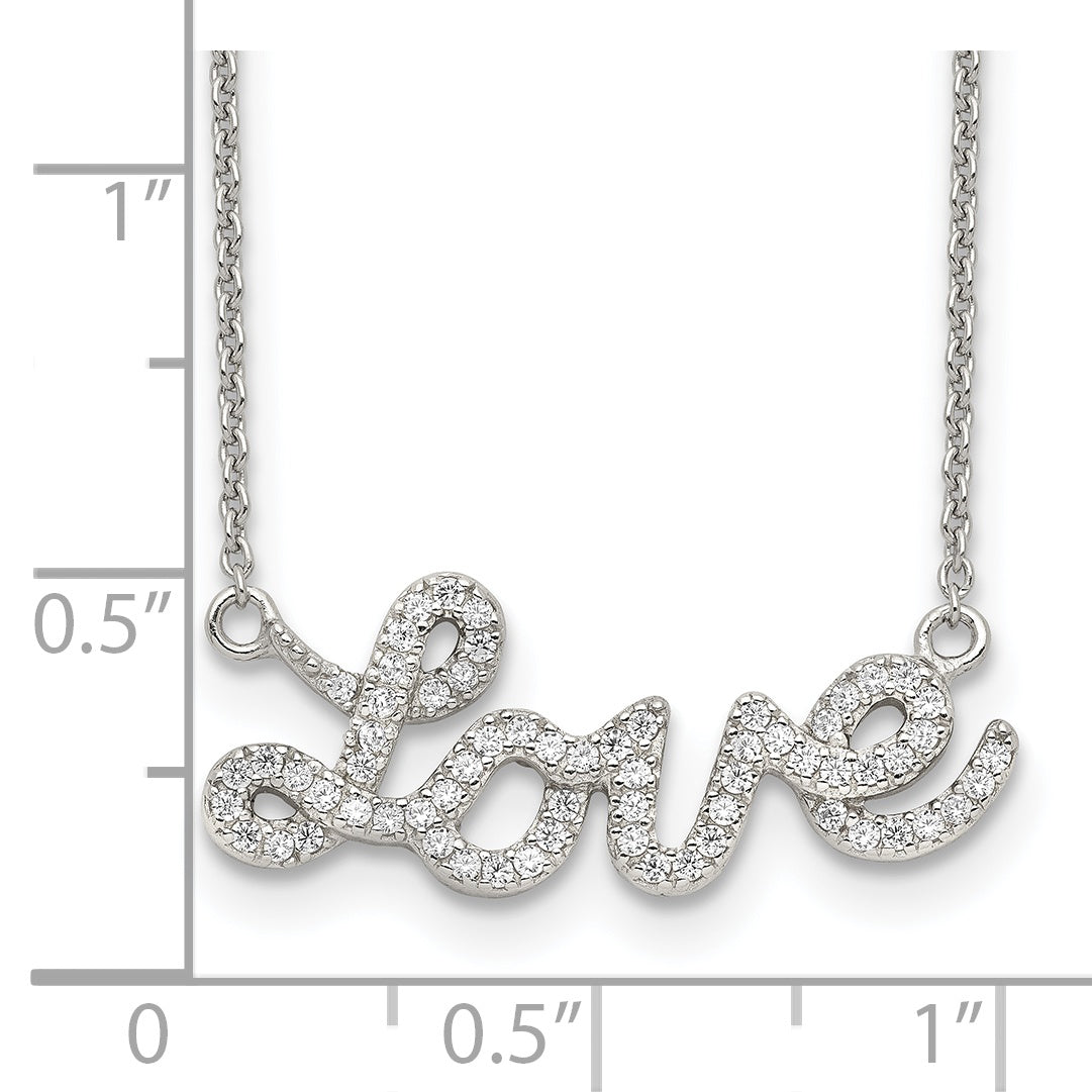 Sterling Silver Rhodium-Plated LOVE Necklace with Clear CZ Pendants