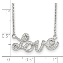 Sterling Silver Rhodium-Plated LOVE Necklace with Clear CZ Pendants