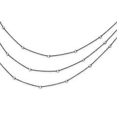 Sterling Silver Ruthenium-plated Beaded 3 Chain Necklace