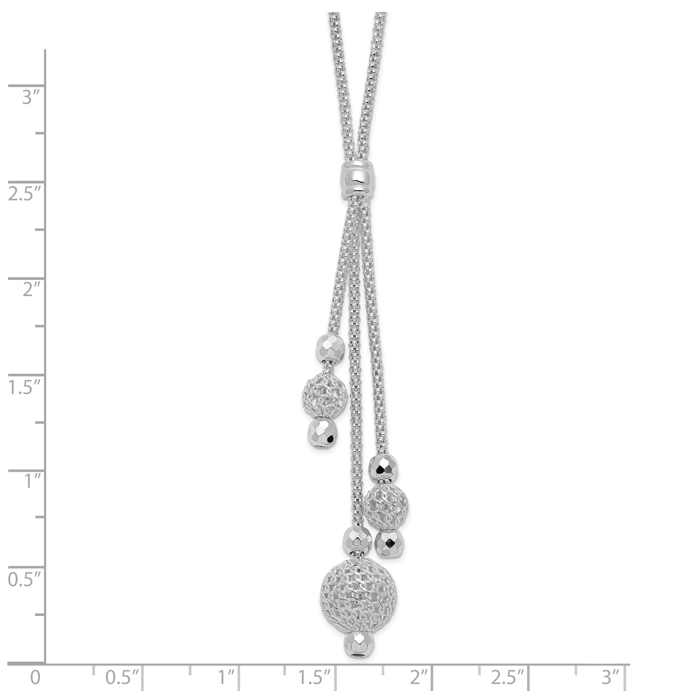 Sterling Silver 925 Beaded Necklace with Rhodium Polished Mesh Chain