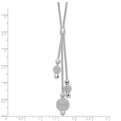 Sterling Silver 925 Beaded Necklace with Rhodium Polished Mesh Chain