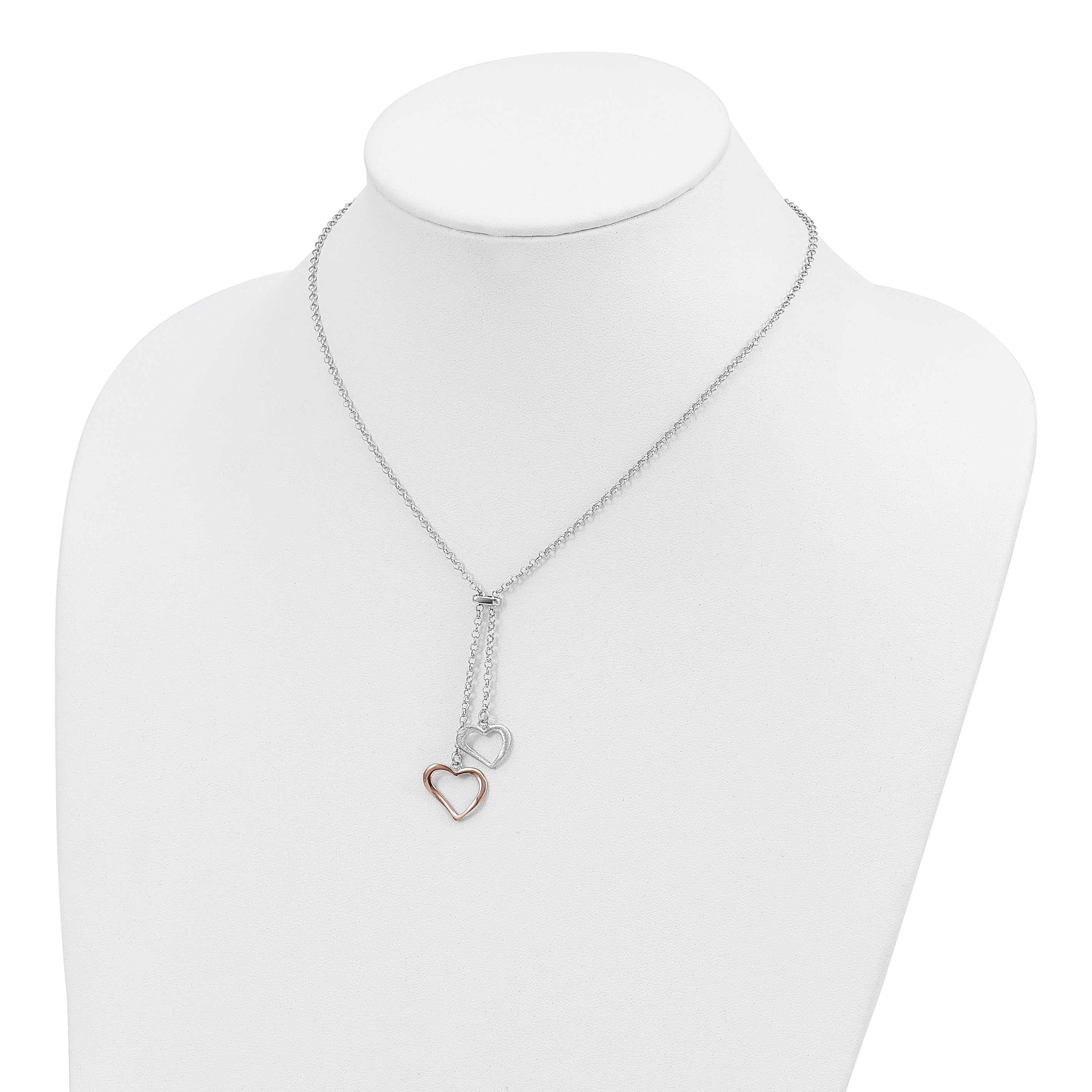 Sophia Jewelers Rose-Tone Sterling Silver 2-Heart Necklace Polished Elegance
