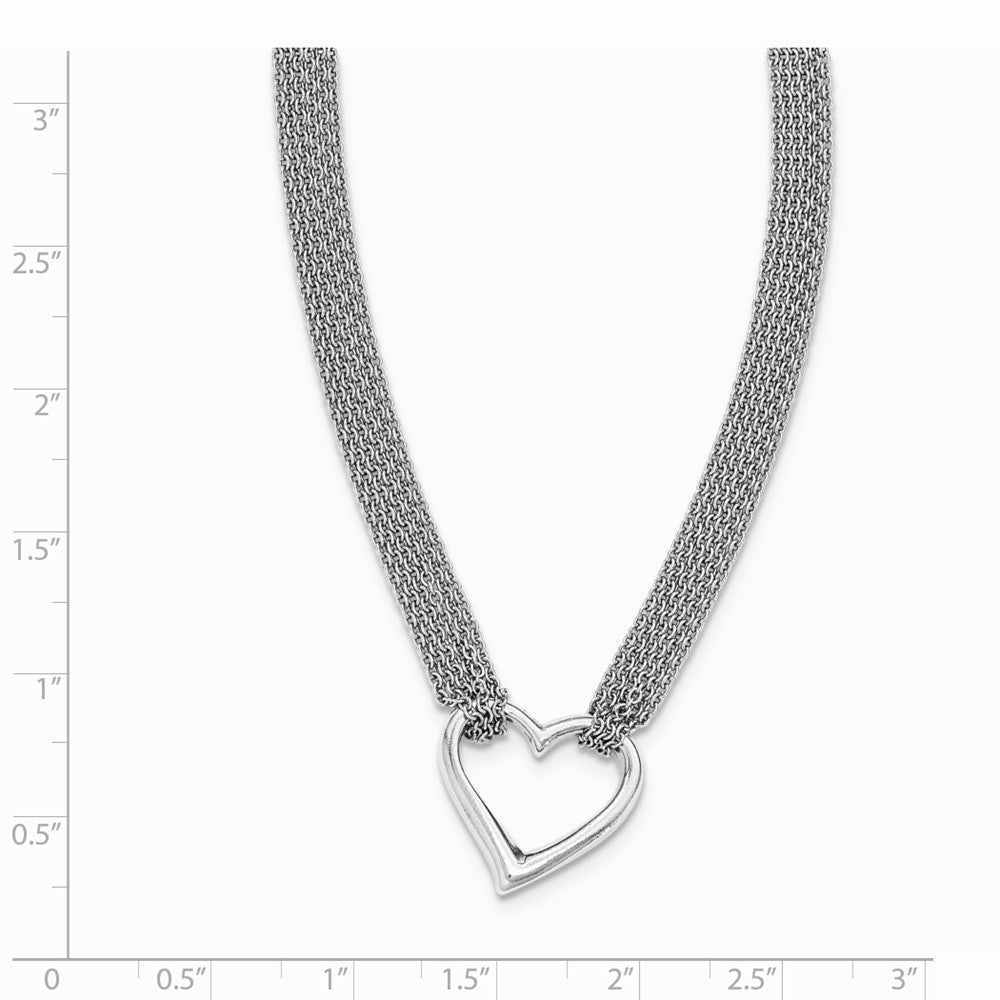 Sterling Silver Rhodium-plated Polished Multi Chain Heart Necklace