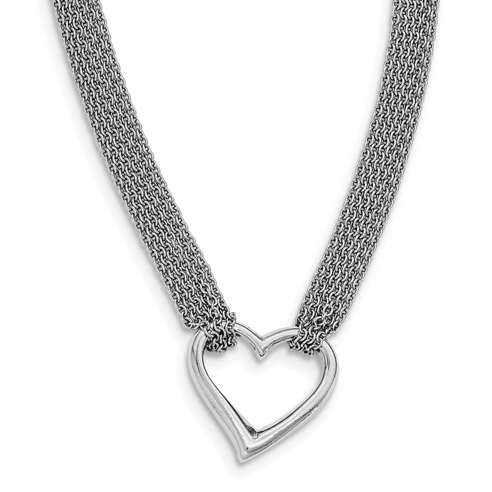 Sterling Silver Rhodium-plated Polished Multi Chain Heart Necklace