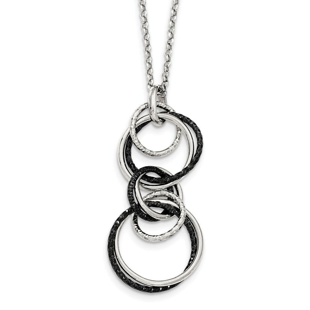 Sterling Silver & Black Rhodium Polished &Textured Necklace