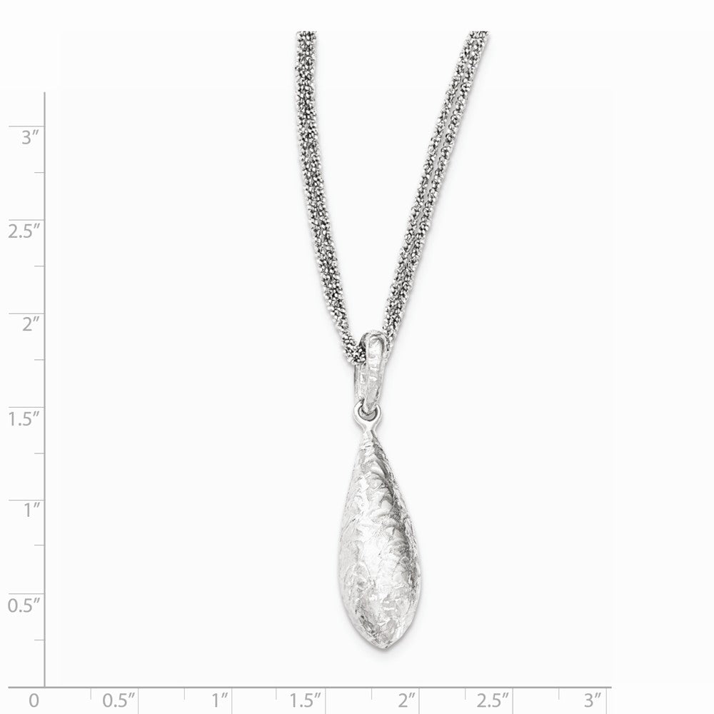 Sterling Silver Rhodium-plated Textured Trdrop w/2inext Chain Necklace