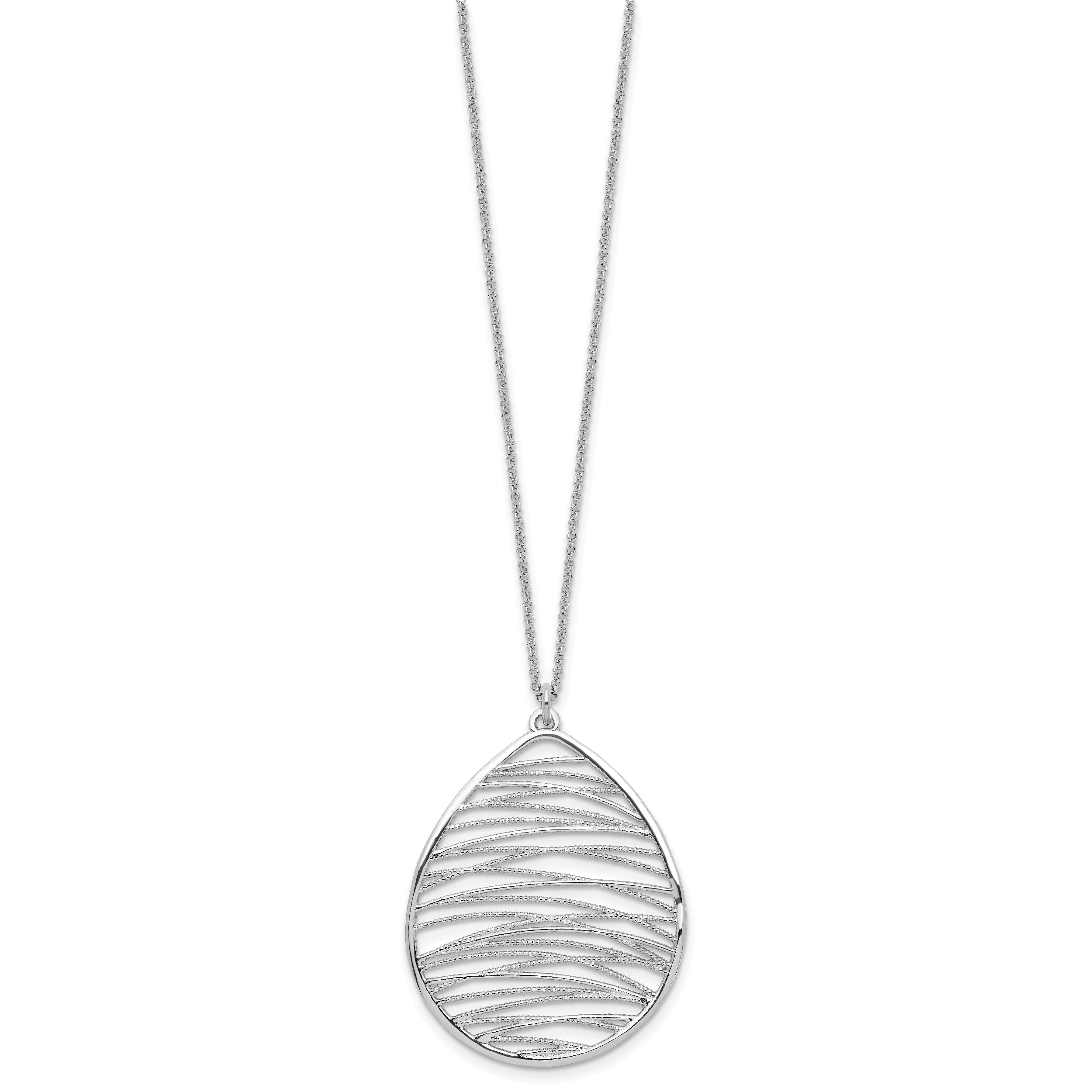 Sterling Silver 925 Necklace with Rhodium Polish and Fancy Pendant