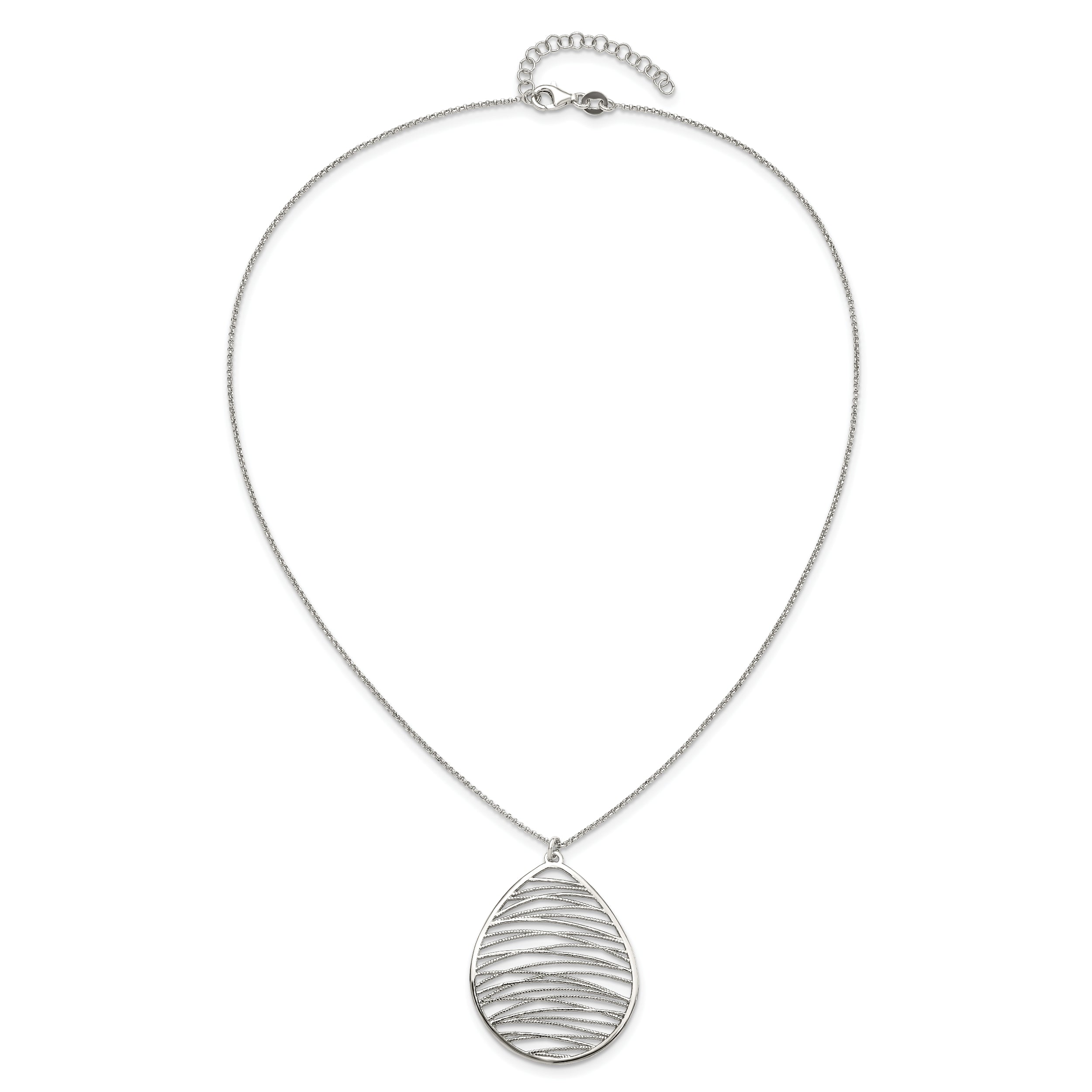 Sterling Silver 925 Necklace with Rhodium Polish and Fancy Pendant
