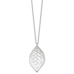 Sterling Silver Rhodium-Plated Leaf Necklace with Satin Finish for Women