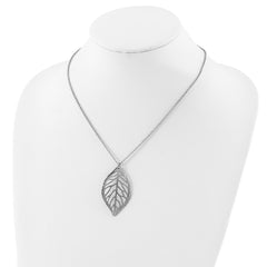 Sterling Silver Rhodium-Plated Leaf Necklace with Satin Finish for Women