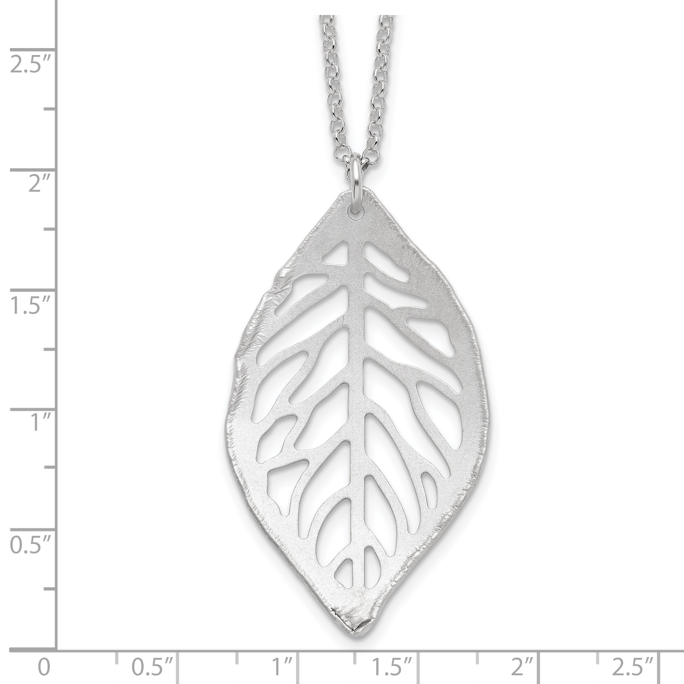 Sterling Silver Rhodium-Plated Leaf Necklace with Satin Finish for Women