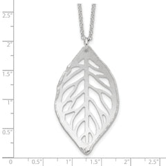 Sterling Silver Rhodium-Plated Leaf Necklace with Satin Finish for Women