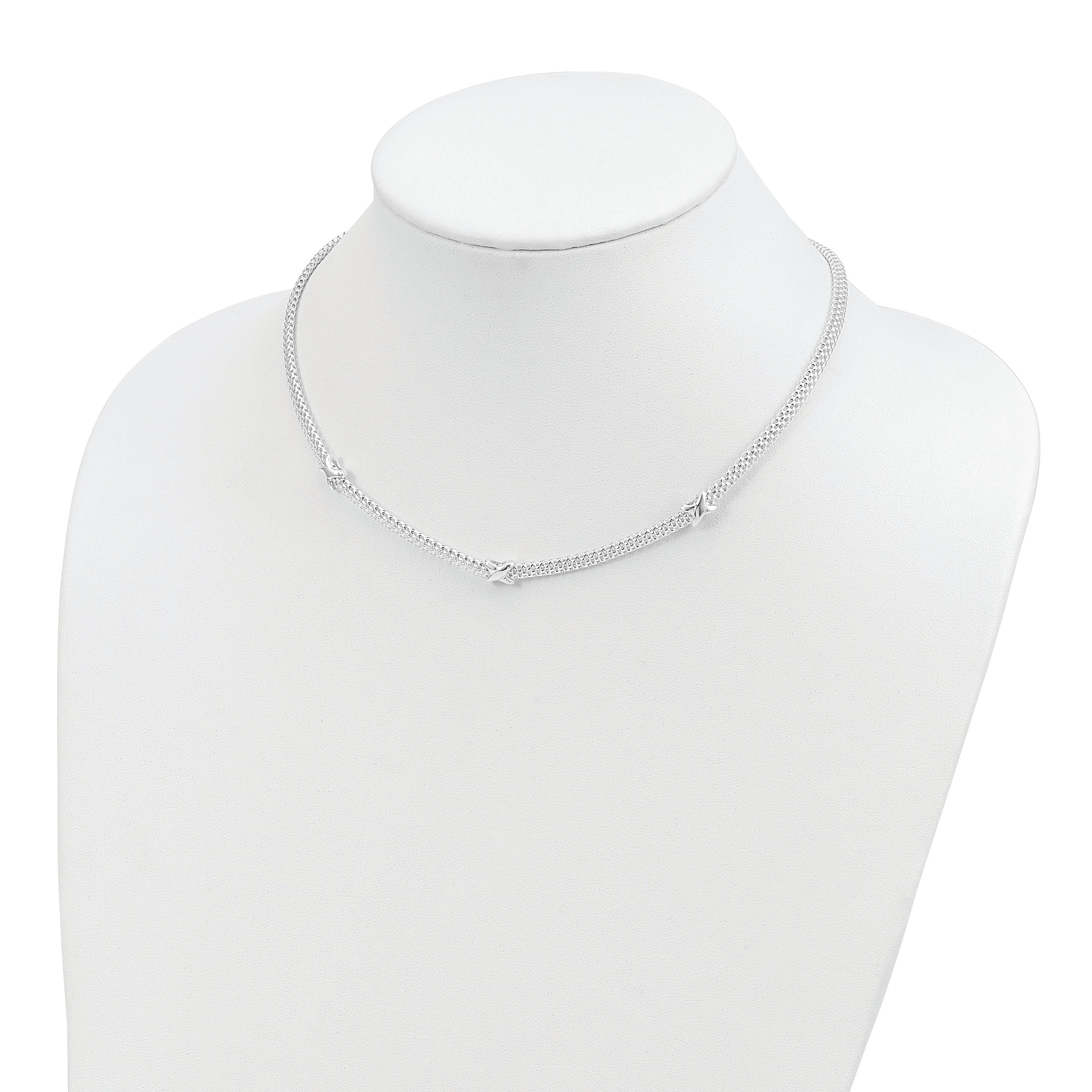 Sterling Silver 925 Mesh Necklace with X Design and Extension