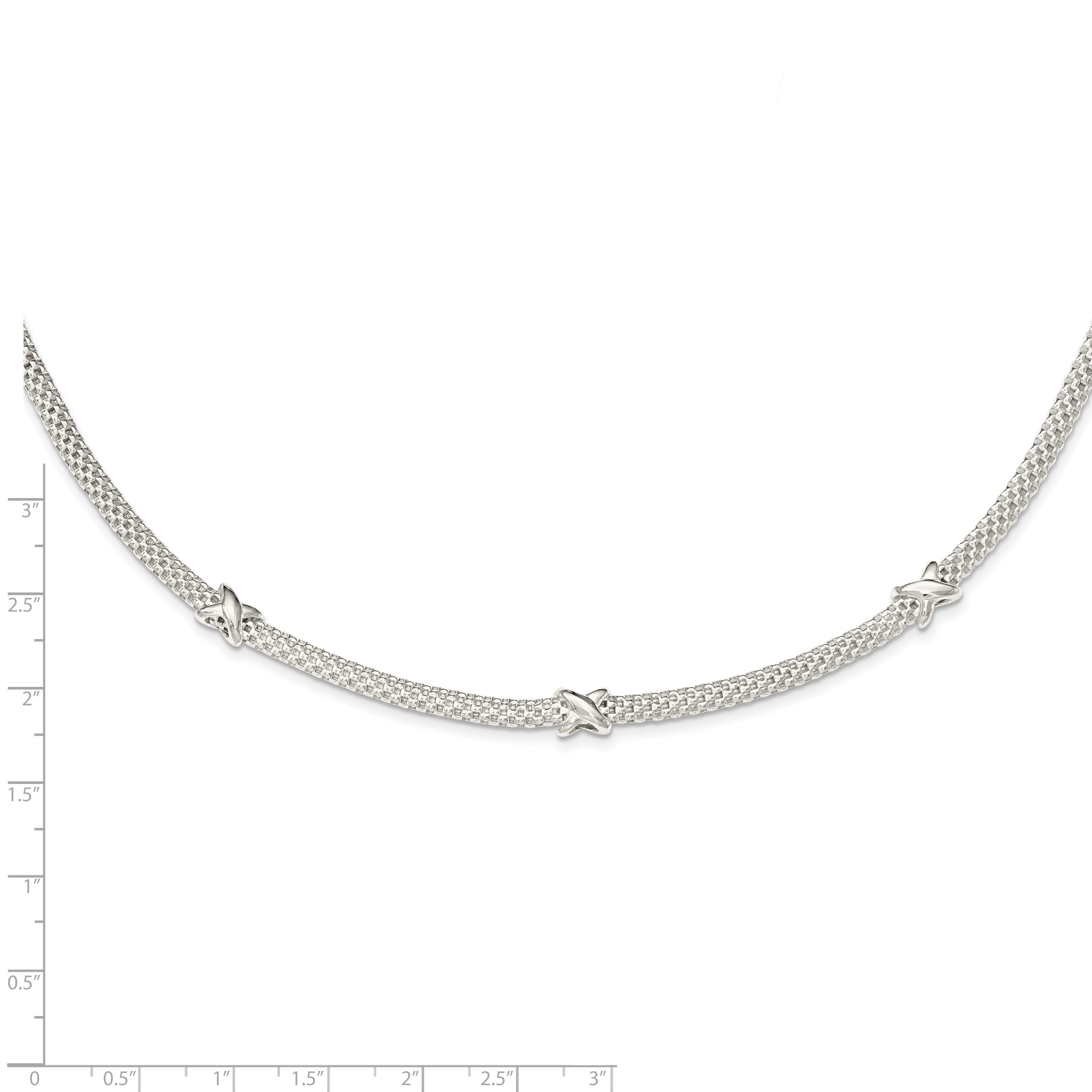 Sterling Silver 925 Mesh Necklace with X Design and Extension