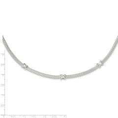 Sterling Silver 925 Mesh Necklace with X Design and Extension