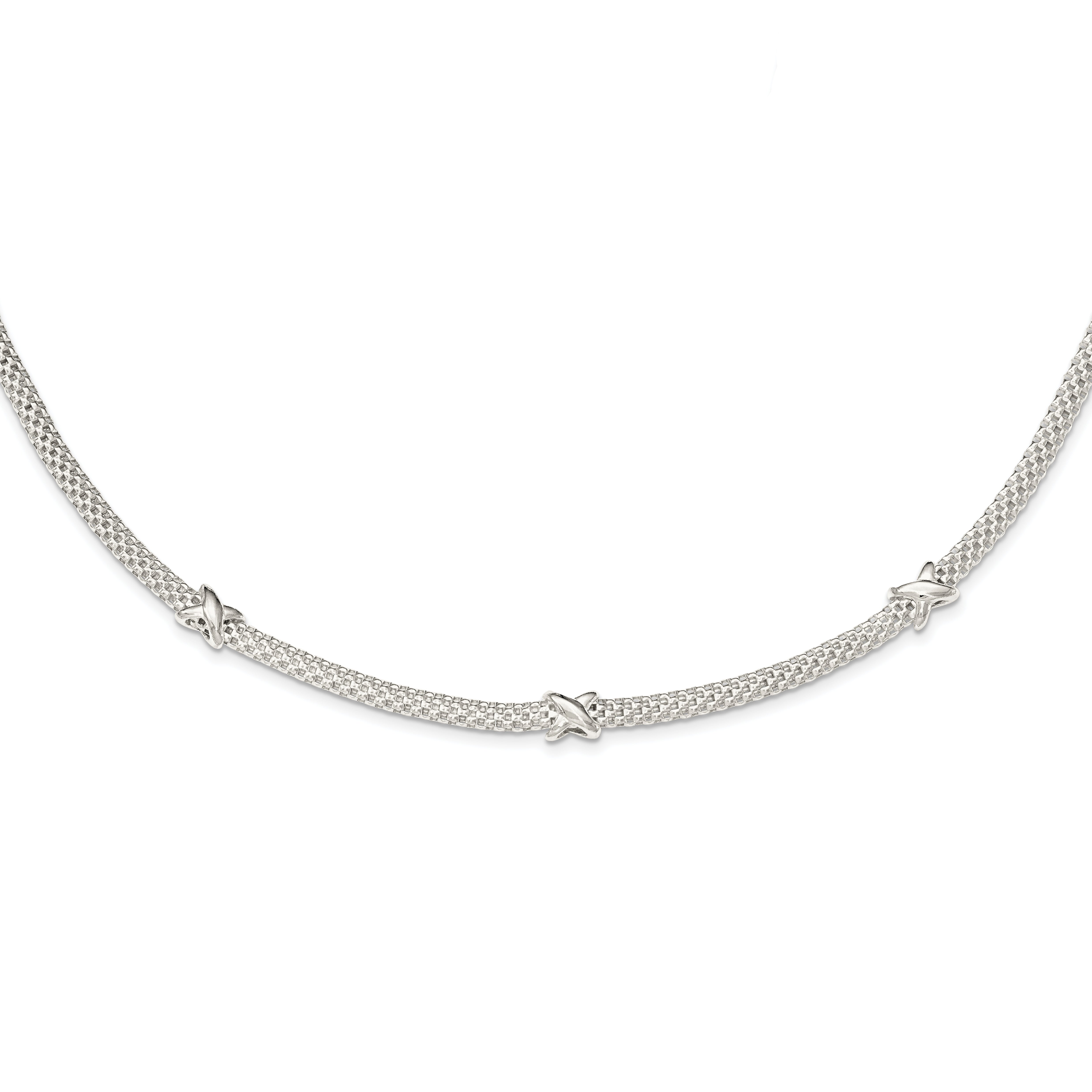 Sterling Silver Mesh with X's w/1in extension Necklace