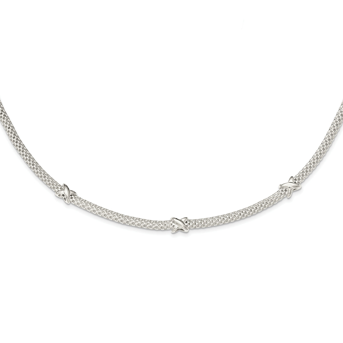 Sterling Silver Mesh with X's w/1in extension Necklace