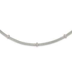 Sterling Silver Mesh with CZ Stations w/1in extension Necklace