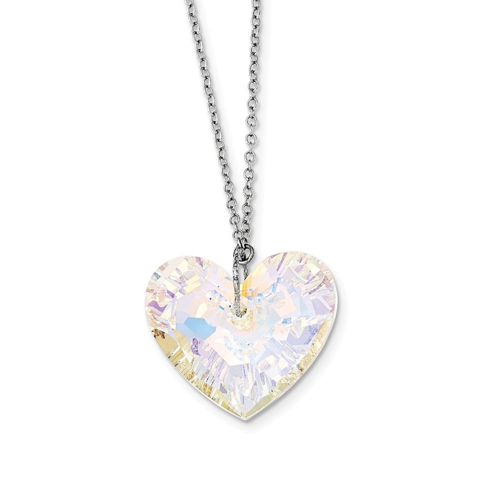 Sterling Silver Swarovski Element Heart Necklace w/2in ext.
