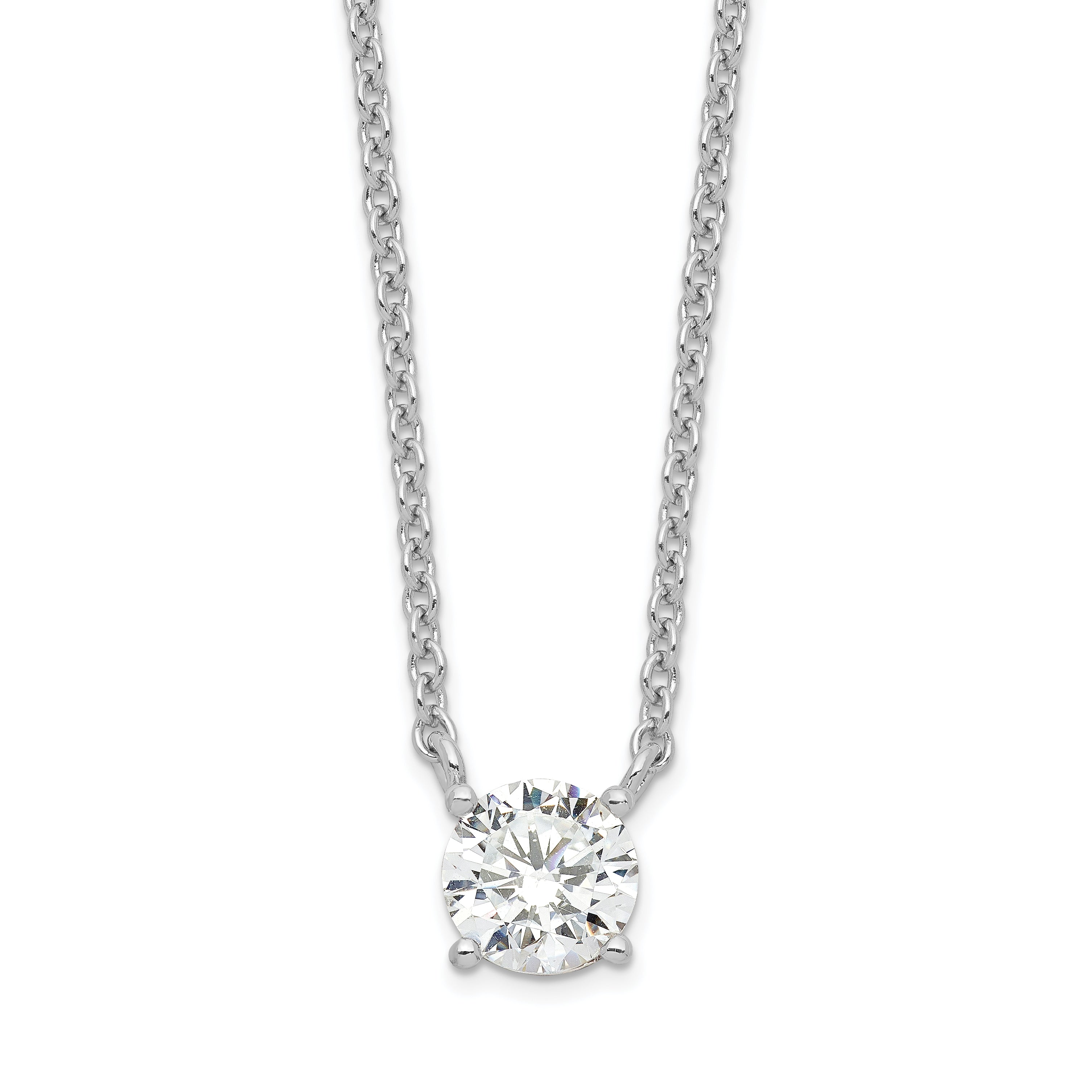 Sterling Silver Rhodium-plated CZ w/1in ext. Necklace