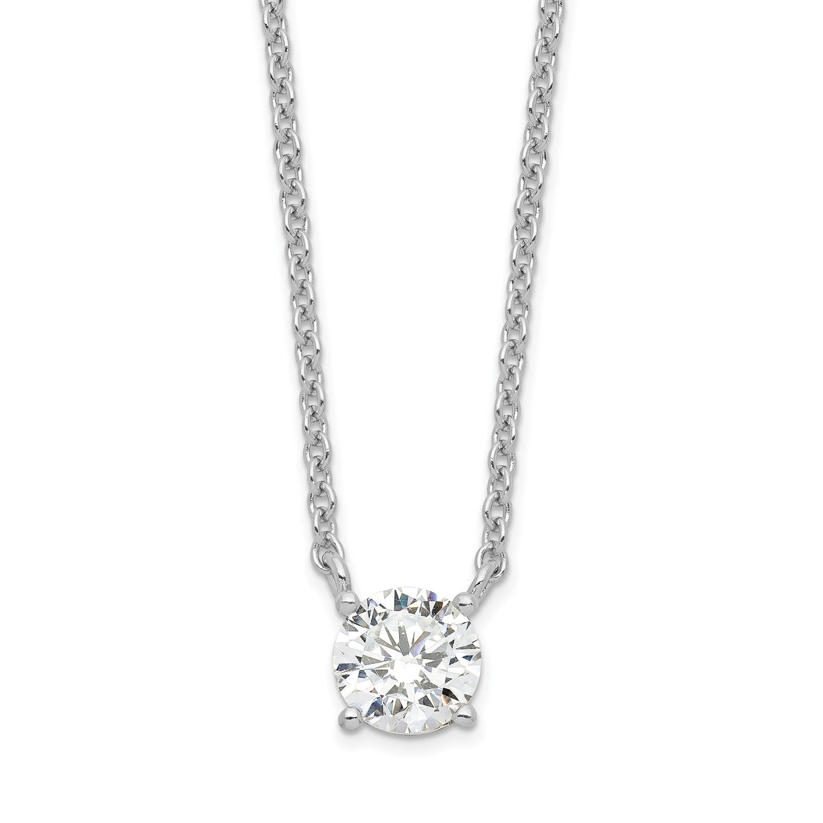 Sterling Silver Rhodium-plated CZ w/1in ext. Necklace