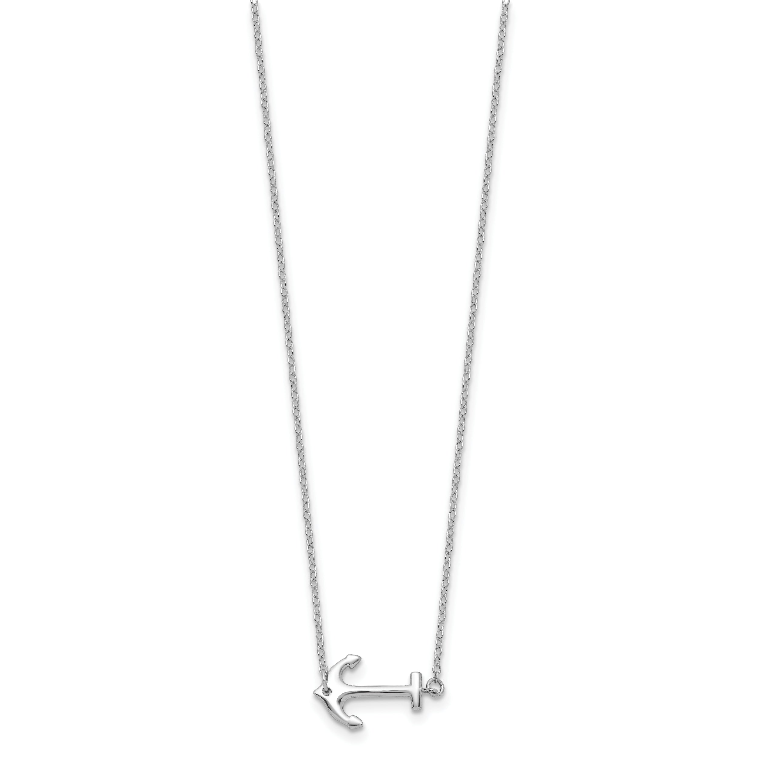 Sterling Silver 925 Anchor Necklace with Rhodium Plating and Extender