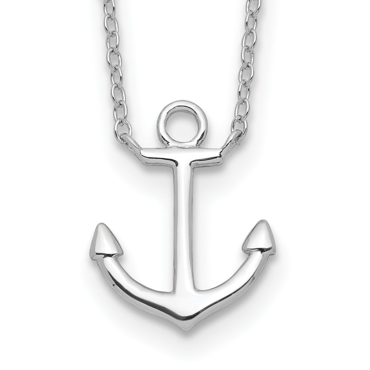 Sterling Silver Rhodium-plated Anchor w/2in ext. Necklace