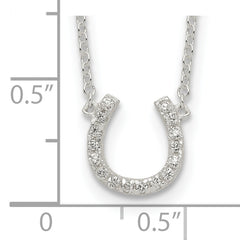 Sterling Silver 925 Polished Horseshoe CZ Necklace with Extender