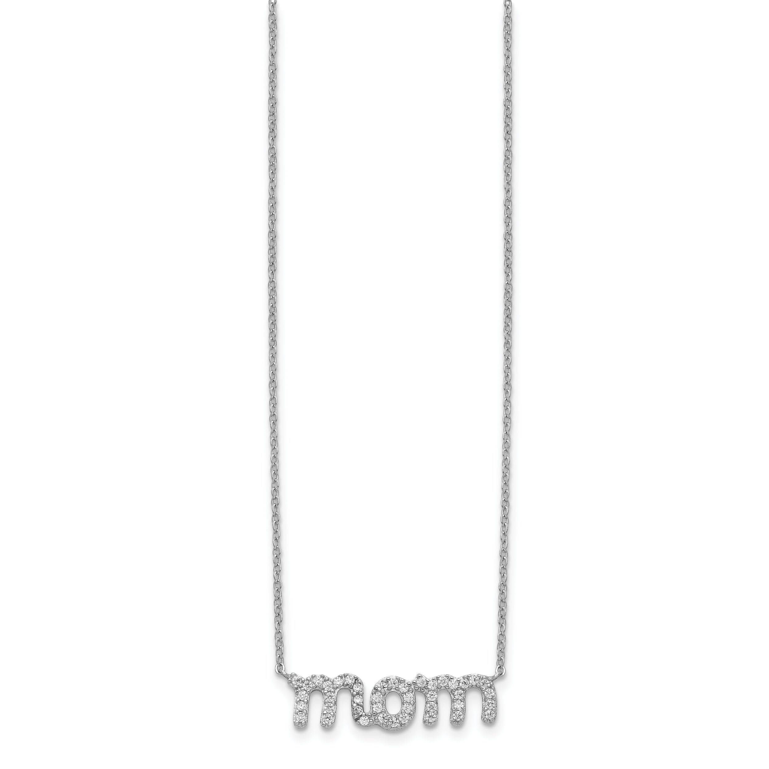 Sterling Silver Rhodium-Plated MOM Necklace with CZ Elegant Design