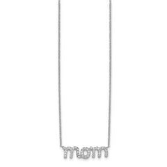 Sterling Silver Rhodium-Plated MOM Necklace with CZ Elegant Design