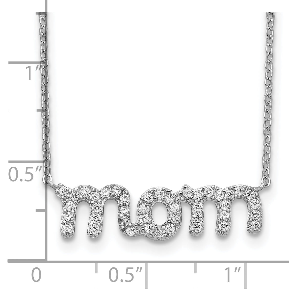 Sterling Silver Rhodium-Plated MOM Necklace with CZ Elegant Design