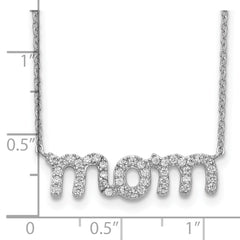 Sterling Silver Rhodium-Plated MOM Necklace with CZ Elegant Design