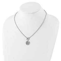 Sterling Silver CZ MOM Necklace with Rhodium-Plated Polished Finish