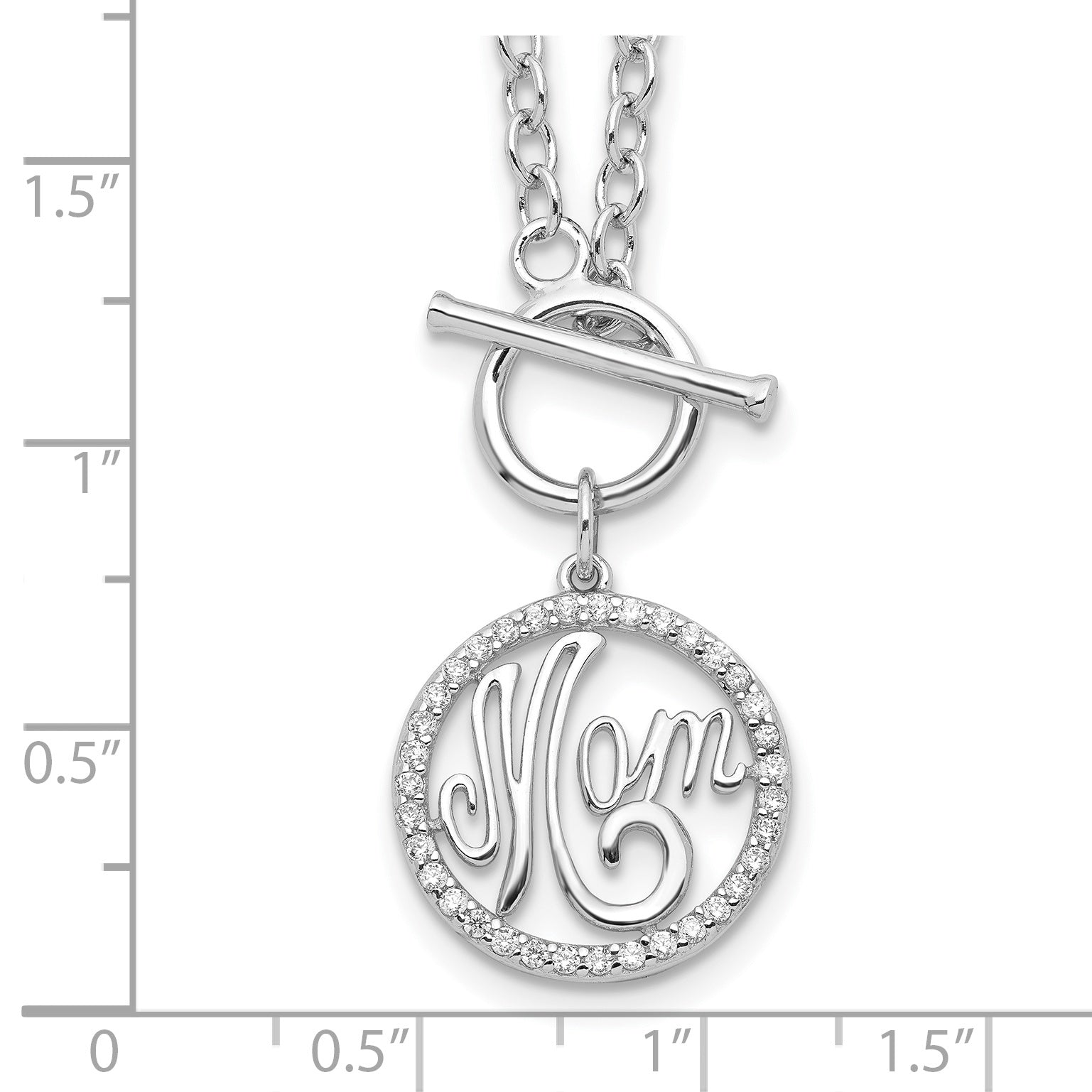 Sterling Silver CZ MOM Necklace with Rhodium-Plated Polished Finish