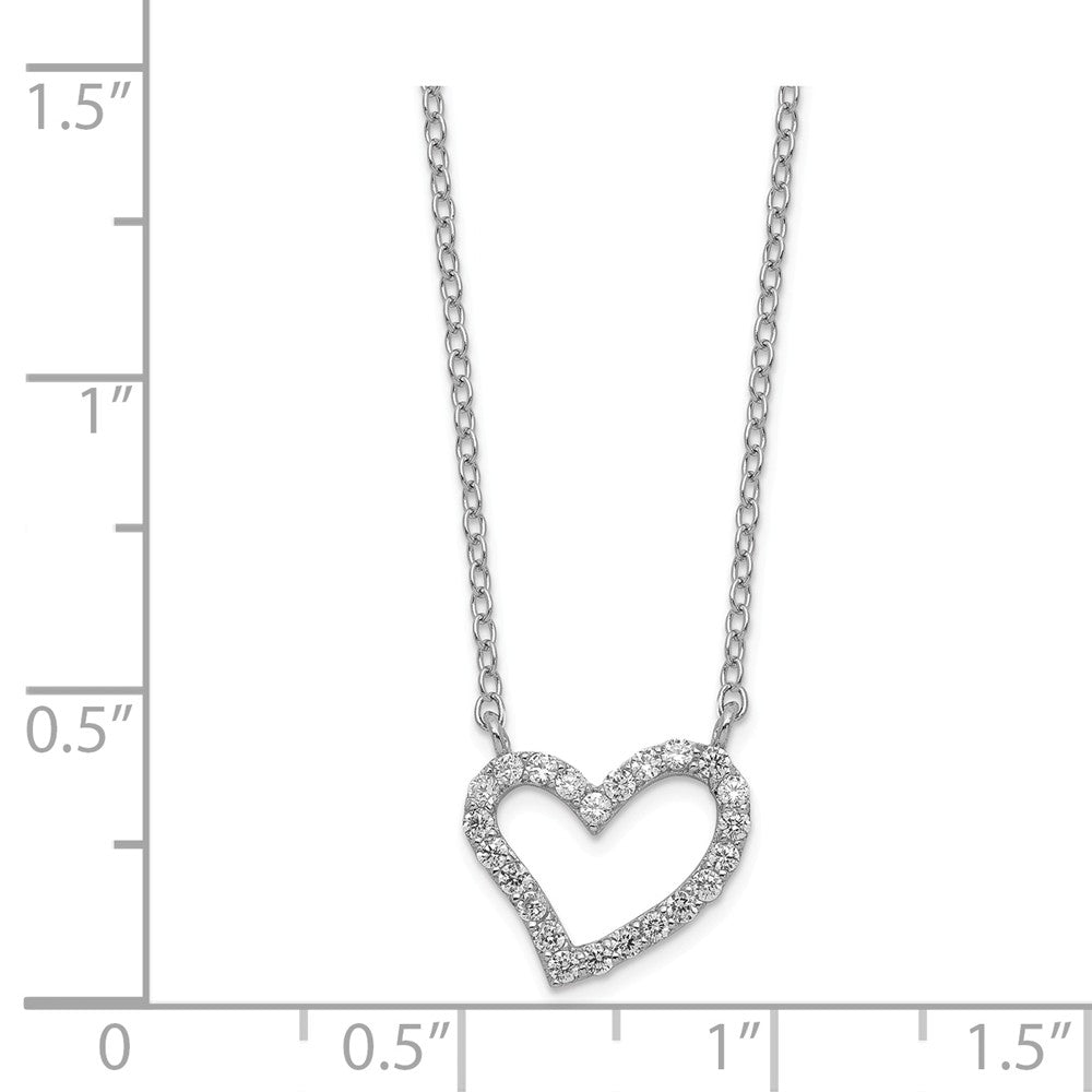Sterling Silver 925 CZ Heart Necklace with Rhodium Plated Elegance - 17