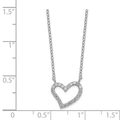 Sterling Silver 925 CZ Heart Necklace with Rhodium Plated Elegance - 17