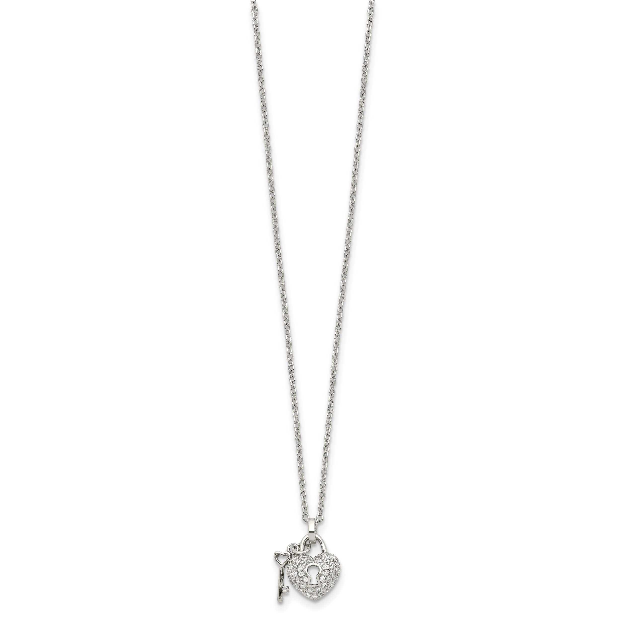 Sophia Jewelers Sterling Silver Key & CZ Lock Necklace with Extension