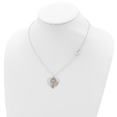 Sterling Silver Rose-Tone Heart and Key Necklace Polished Finish 18
