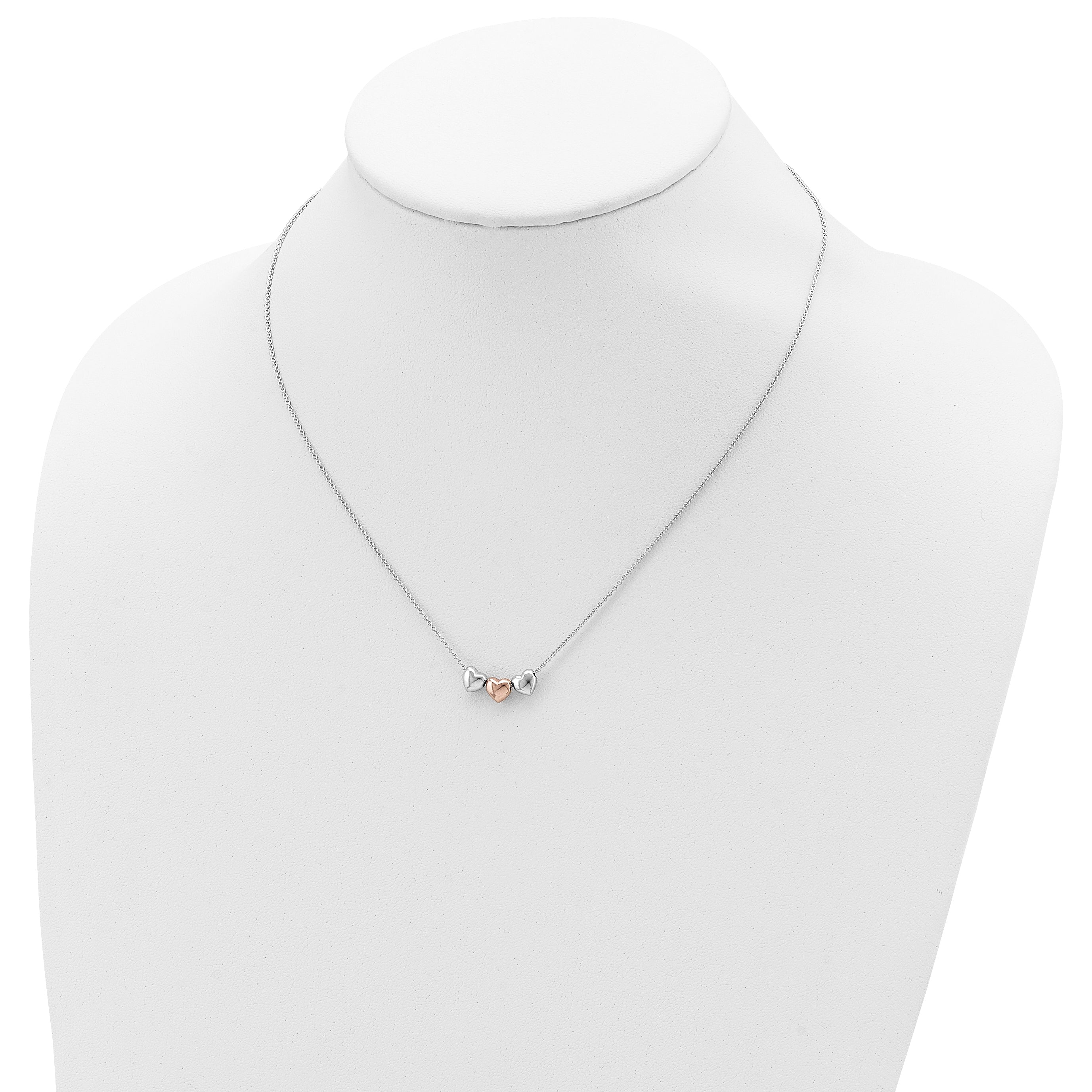 Sophia Jewelers Sterling Silver 3-Hearts Necklace with Rhodium Rose Finish