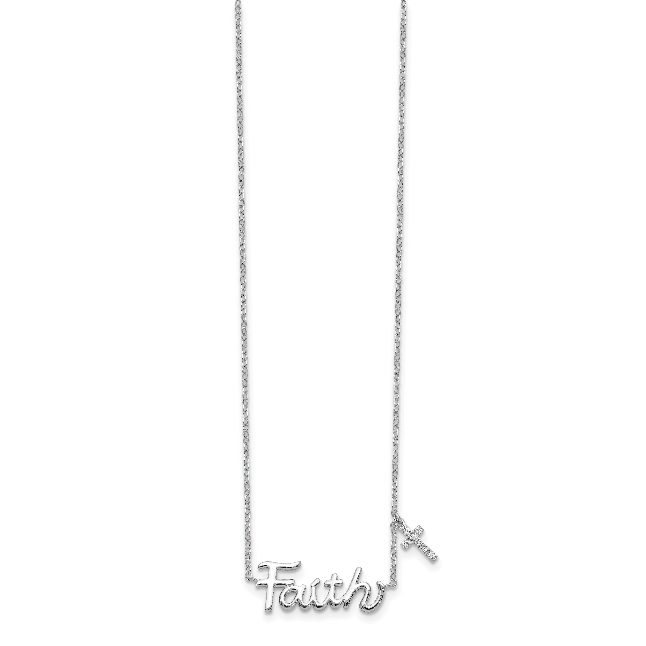 Sterling Silver 925 Faith Necklace with CZ Cross Charm Polished Finish - 18