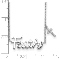 Sterling Silver 925 Faith Necklace with CZ Cross Charm Polished Finish - 18