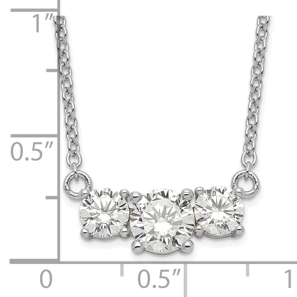 Sterling Silver Rhodium-plated CZ 3-Stone w/1in ext. Necklace