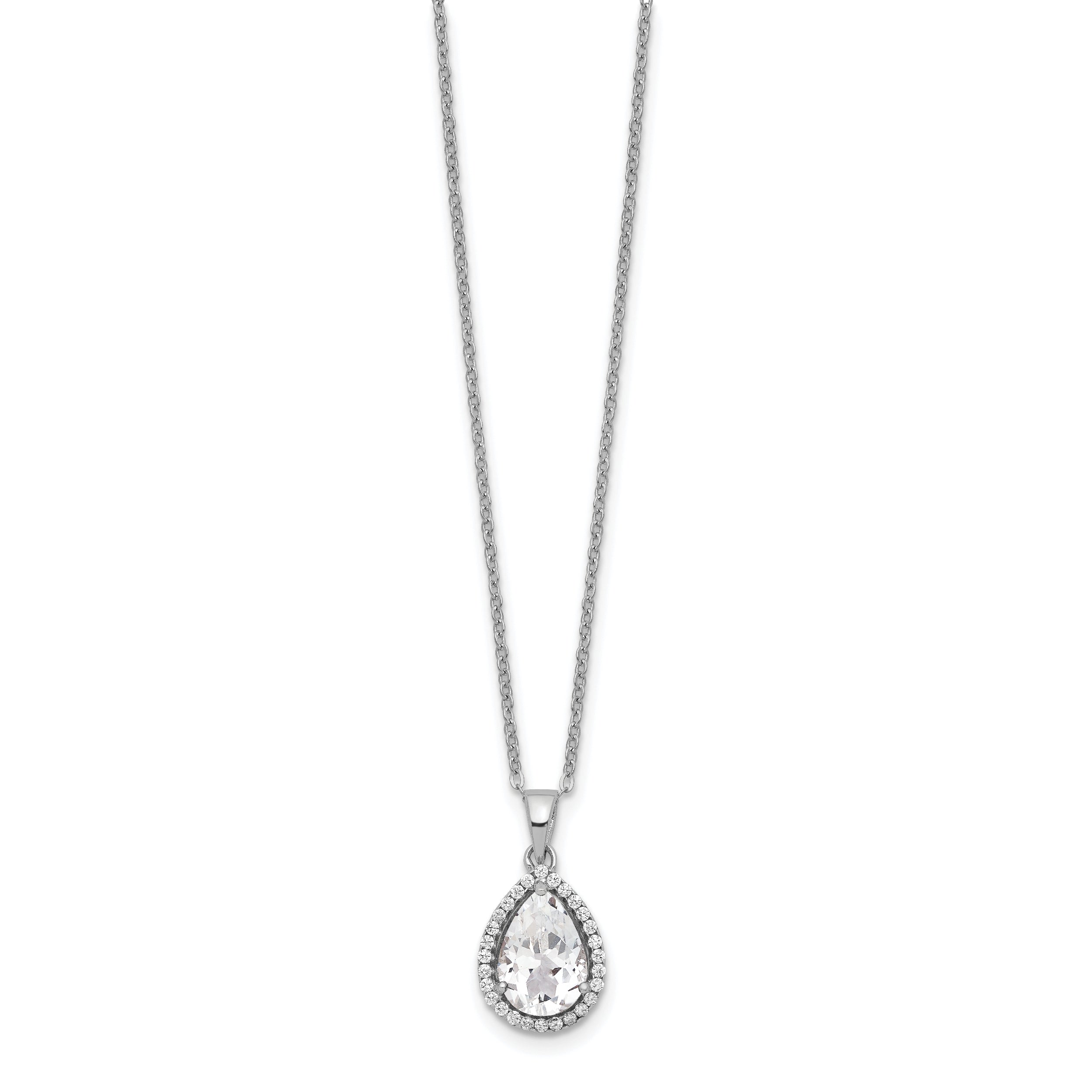 Sterling Silver Rhodium Created White Topaz & CZ Necklace