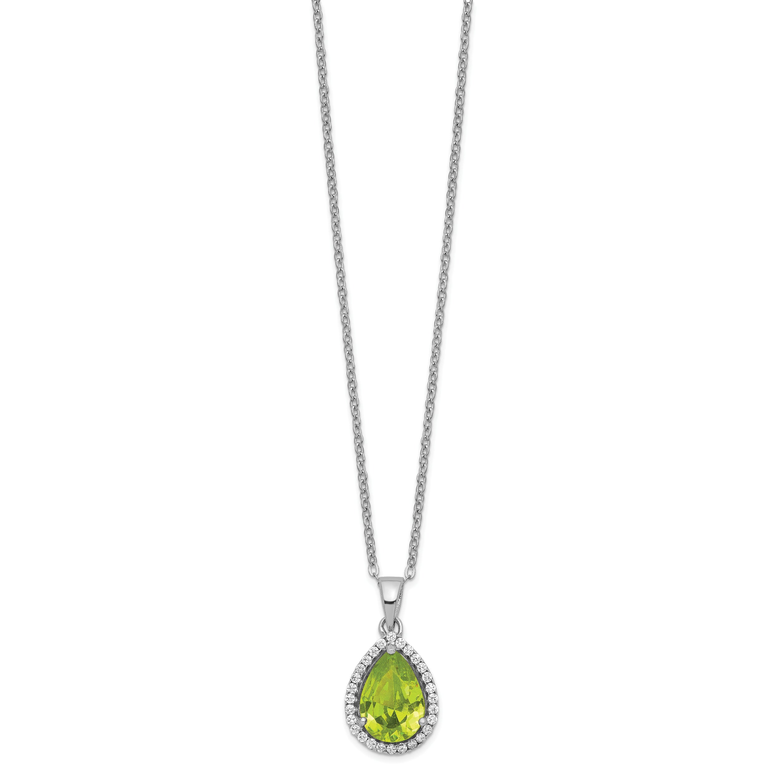 Sterling Silver Rhodium Polished Simulated Peridot & CZ Necklace