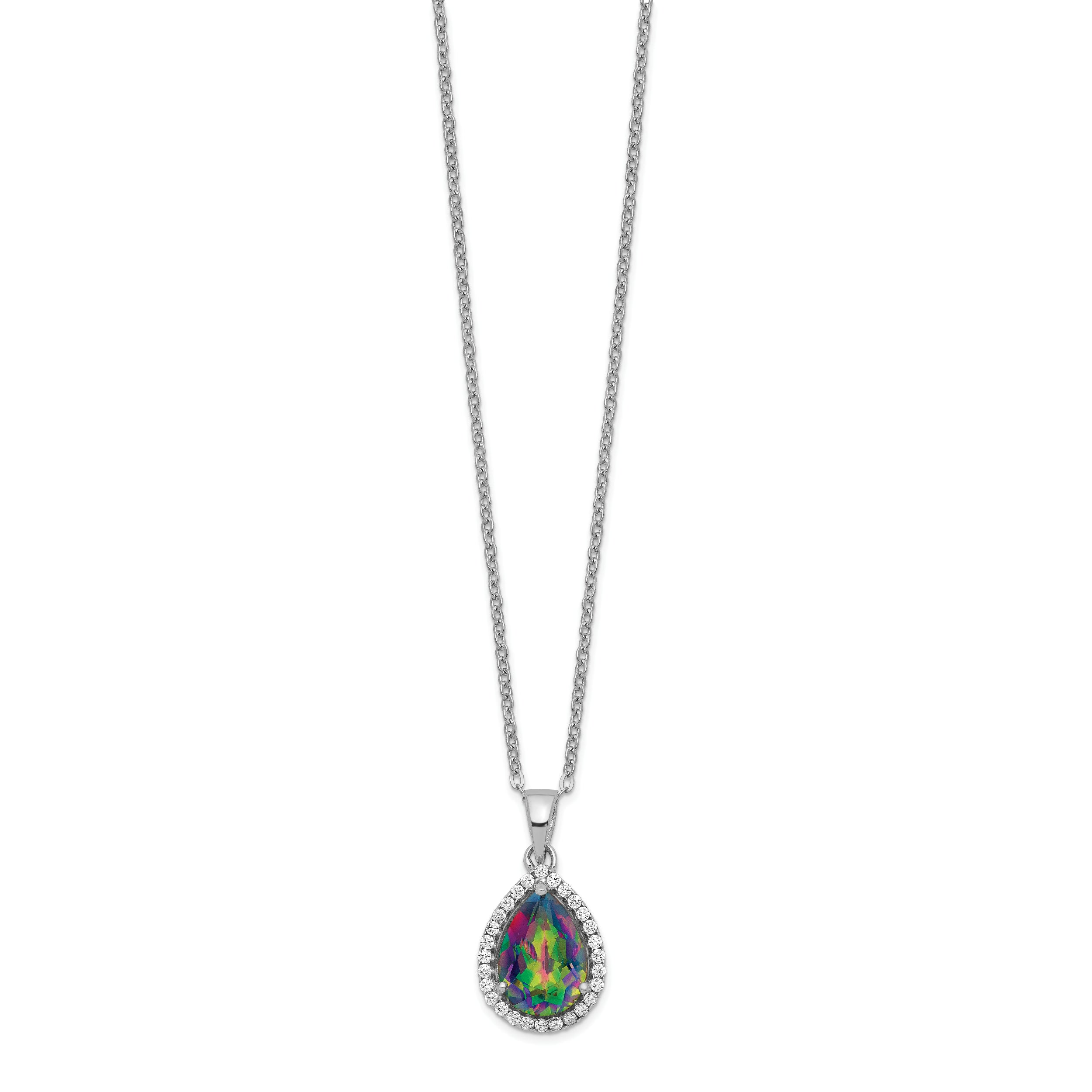 Sterling Silver 925 Mystic Topaz & CZ Necklace with Rhodium Polish