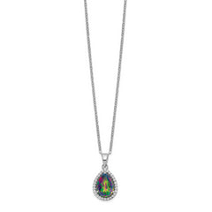 Sterling Silver 925 Mystic Topaz & CZ Necklace with Rhodium Polish