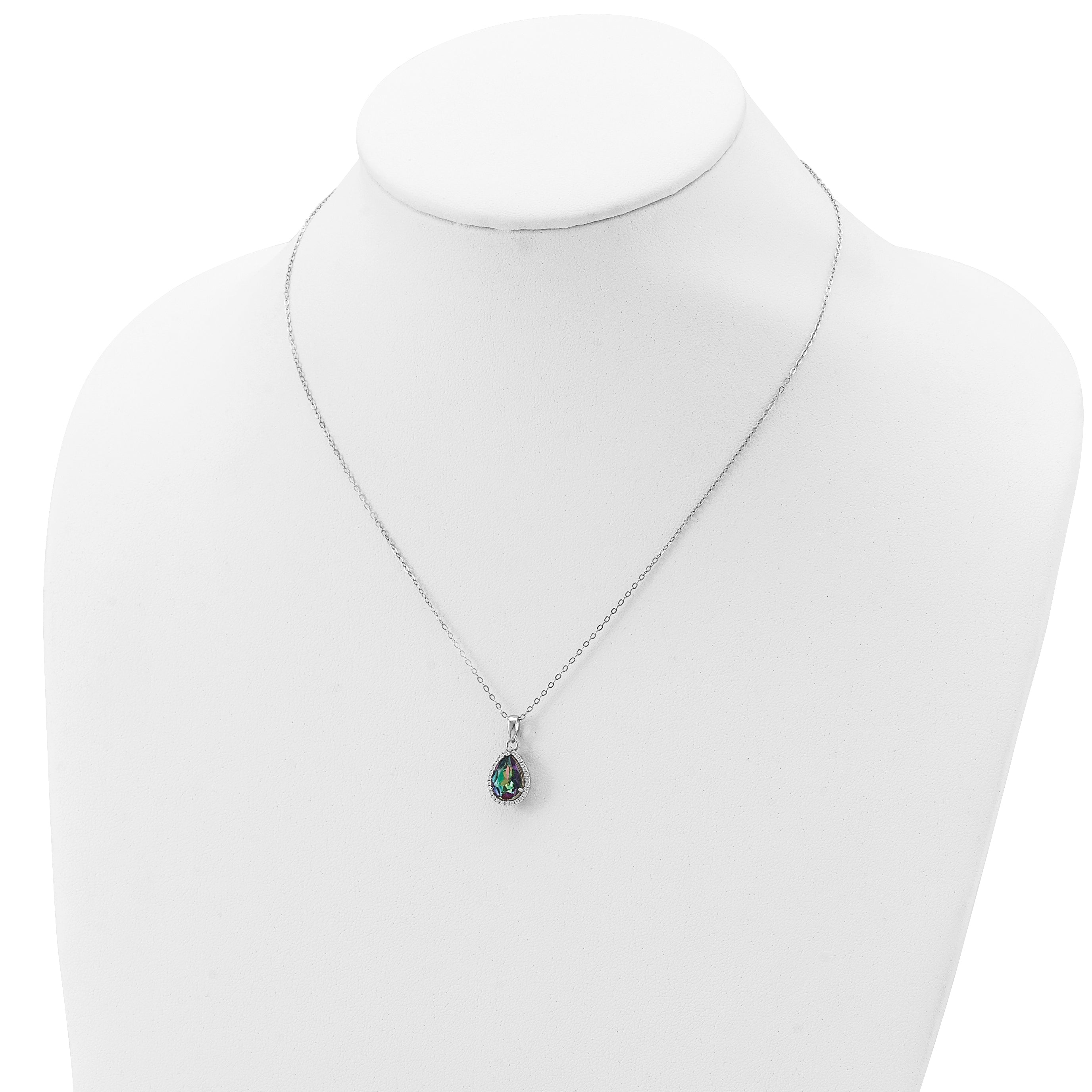 Sterling Silver 925 Mystic Topaz & CZ Necklace with Rhodium Polish