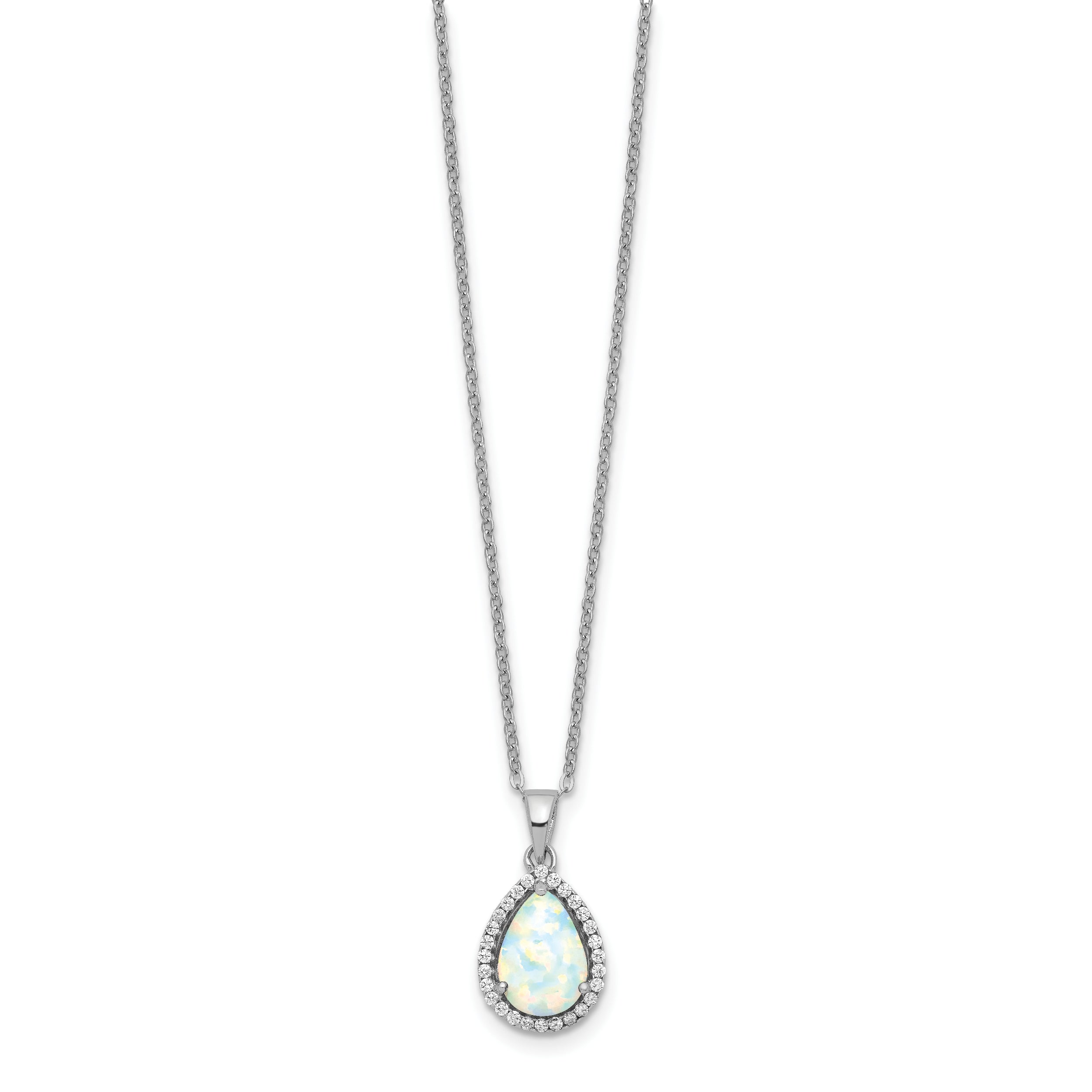 Sterling Silver 925 Opal CZ Necklace Elegant Rhodium Finish