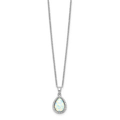 Sterling Silver 925 Opal CZ Necklace Elegant Rhodium Finish