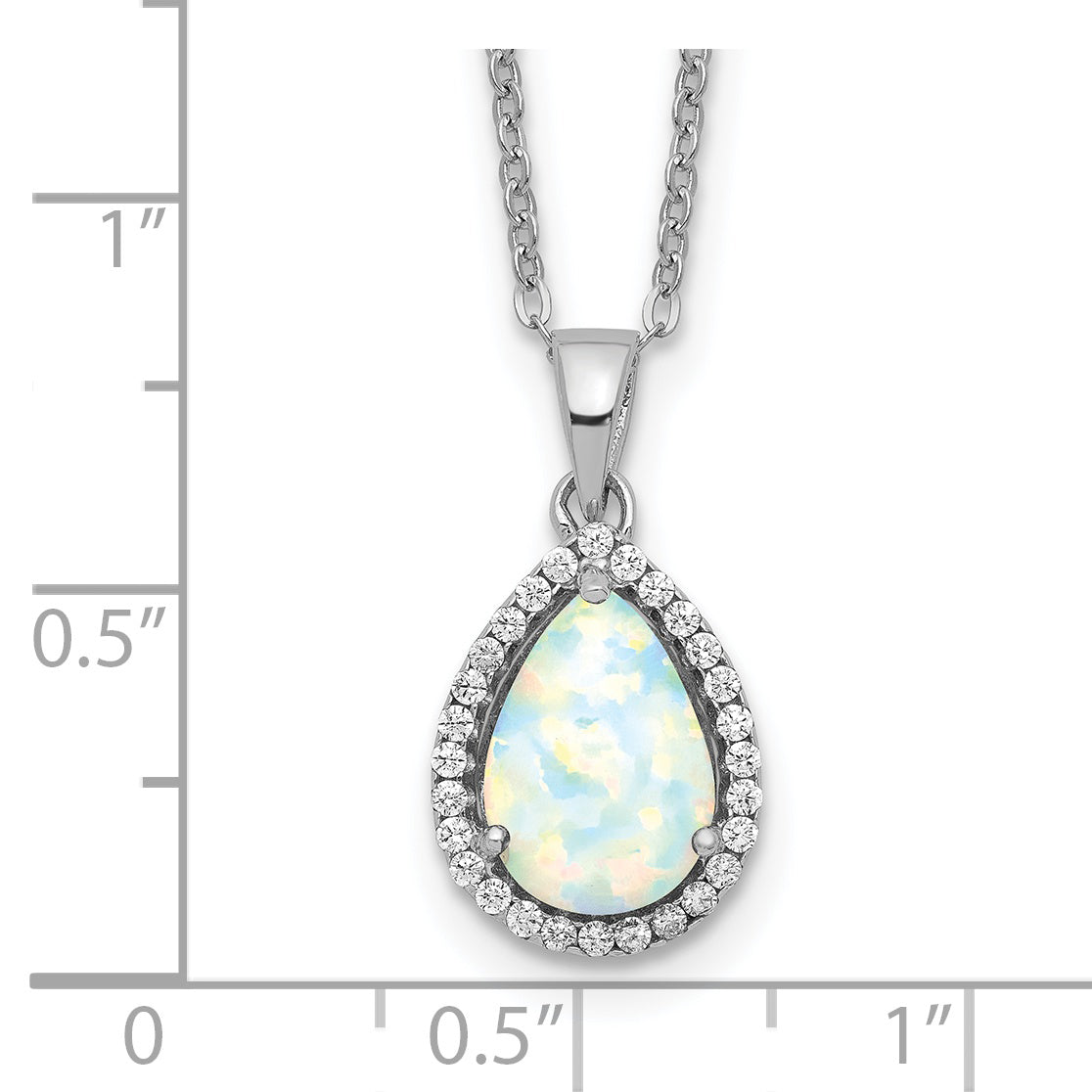 Sterling Silver Rhodium Polished Simulated Opal & CZ Necklace